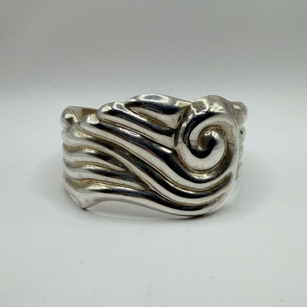 Vintage JDF Taxco Mexico 925 Sterling Silver Wave Cuff Bracelet 62.4g 7"